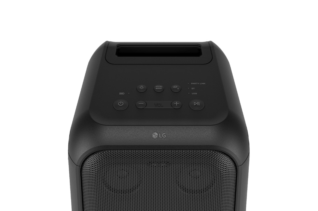 LG XBOOM  XL5T, Крупный план верхней части колонки. На ней видны кнопки и логотип LG., XL5T, thumbnail 9