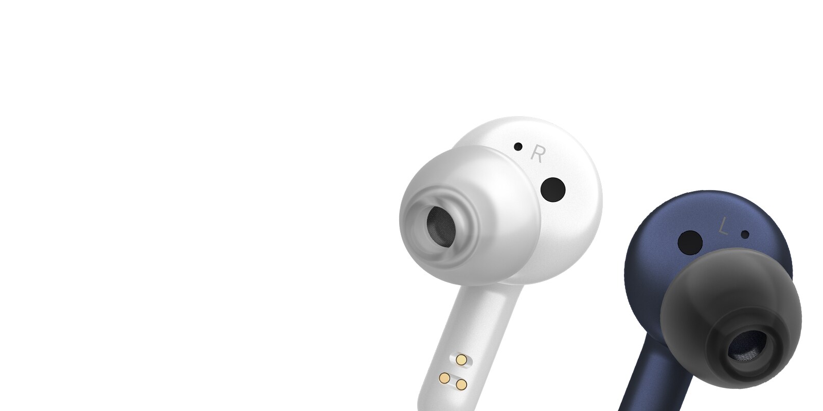 The white and blue FP3 Earbuds tip is shown one by one.