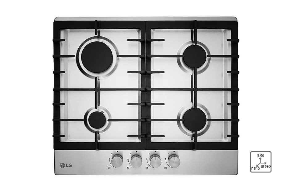 LG Встраиваемая газовая панель LG HU641BAG | 590 x 90 x 510 мм | 4 конфорки | Автоматическое поджигание, HU641BAG, thumbnail 1
