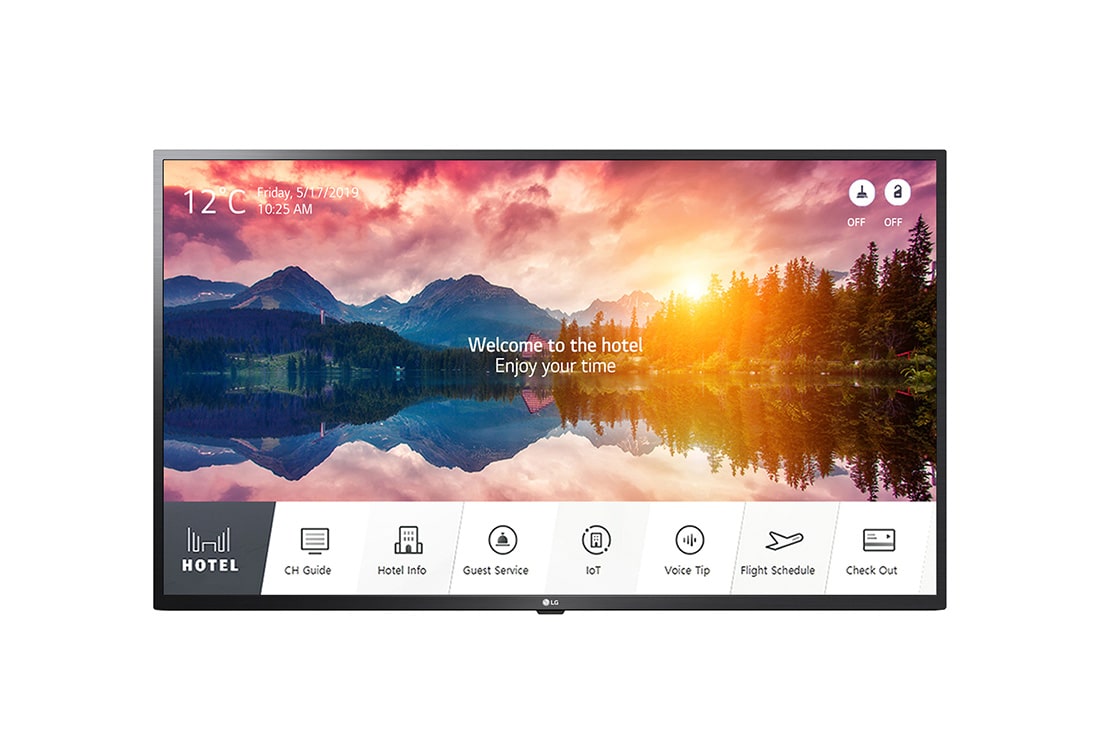 LG Коммерческие телевизоры LG 65'' 65US662H0ZC | Серия US662H | 4K UHD, вид спереди с отображением контента, 65US662H0ZC