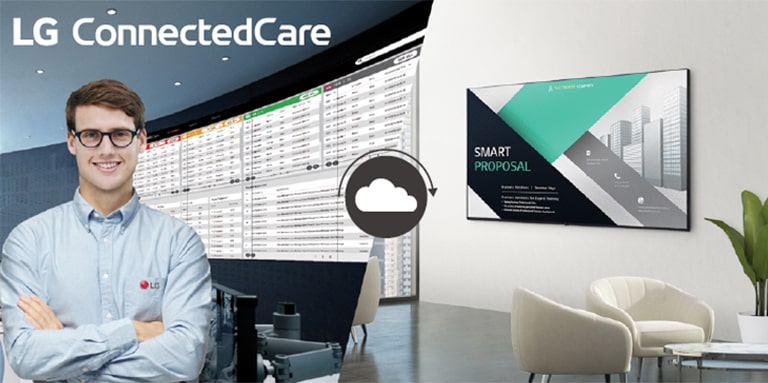 The LG employee is remotely monitoring the UL3J series installed in a different place.