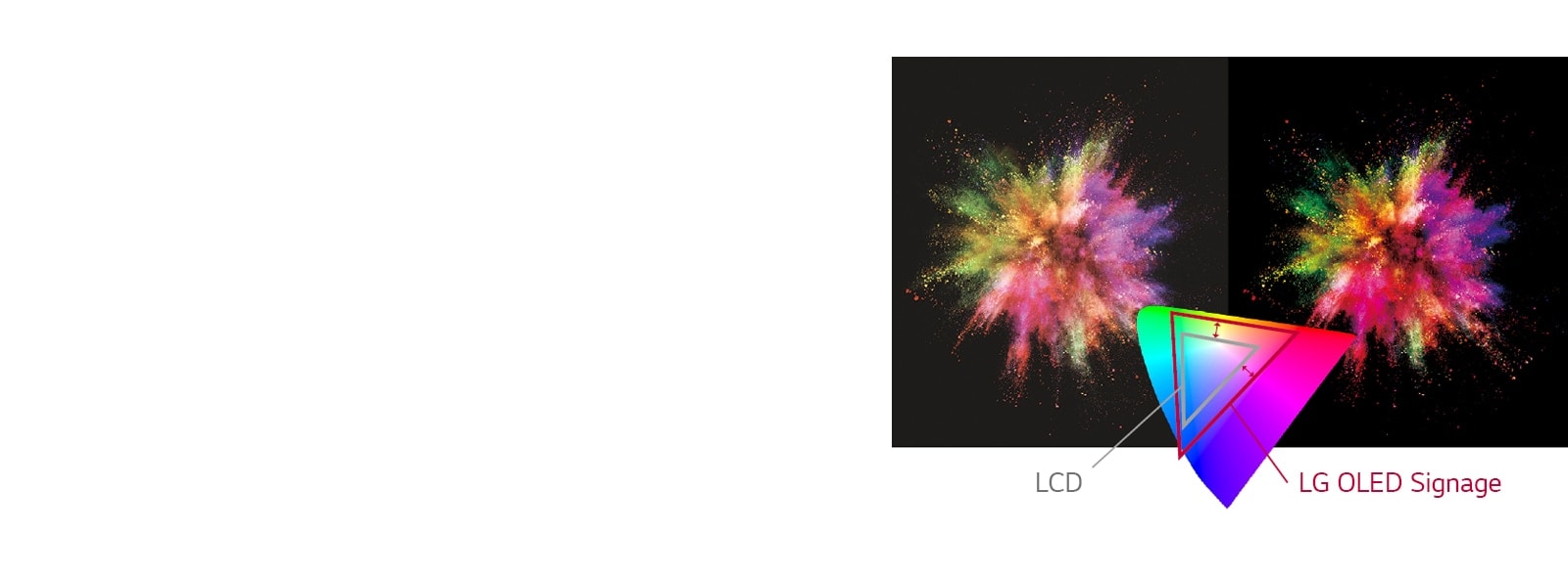 LG OLED Signage обладает большим разнообразием цветов, чем LCD, чтобы ярче выразить объект.