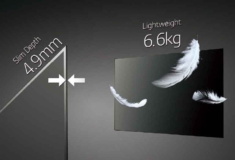 OLED-дисплей LG очень тонкий и легкий, его глубина составляет 4,9 мм, а вес - 6,6 кг.