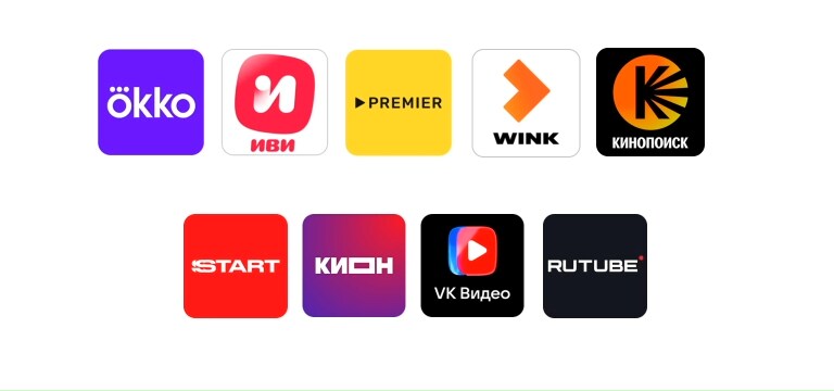 Анимационное последовательное изображение логотипов Netflix, Prime Video, Disney+ и Apple TV+, плавающих над динамичным коллажем популярных телешоу, демонстрирующее доступ к глобальным стриминговым платформам и иммерсивному просмотру с телевизора LG Smart TV.	