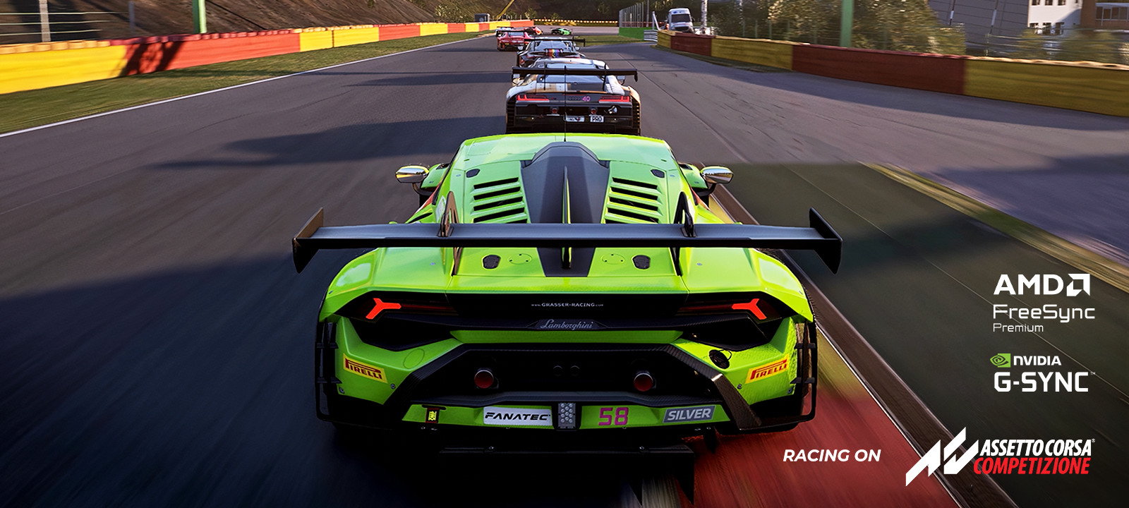 Изображение гоночной трассы с зеленым автомобилем на ней.	