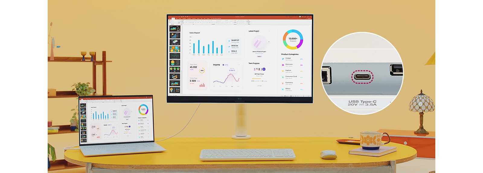 Порты USB Type-C™ позволяют использовать дисплей 4K, передавать данные и заряжать подключенные устройства (до 65 Вт) по одному кабелю.
