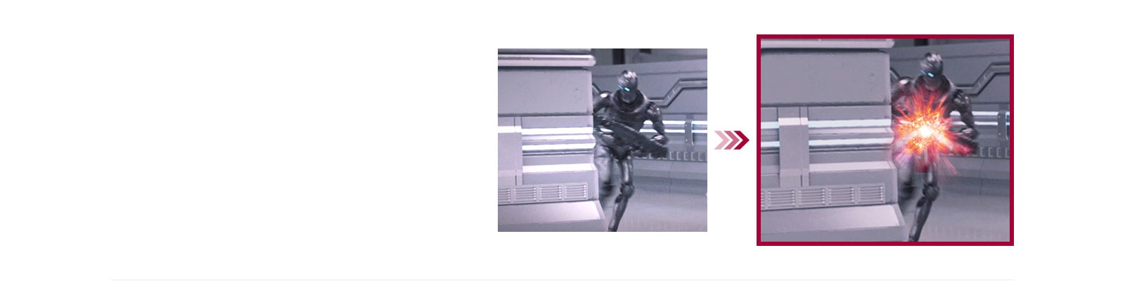 сравнение двух игровых сцен между обычным режимом и режимом синхронизации динамических действий с уменьшенной задержкой ввода