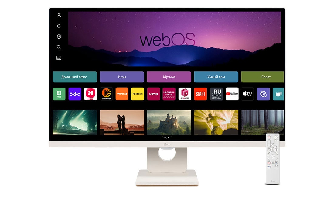 LG Монитор 27'' Full HD IPS MyView Smart Monitor LG 27SR50F-W | webOS, вид спереди с пультом дистанционного управления, 27SR50F-W