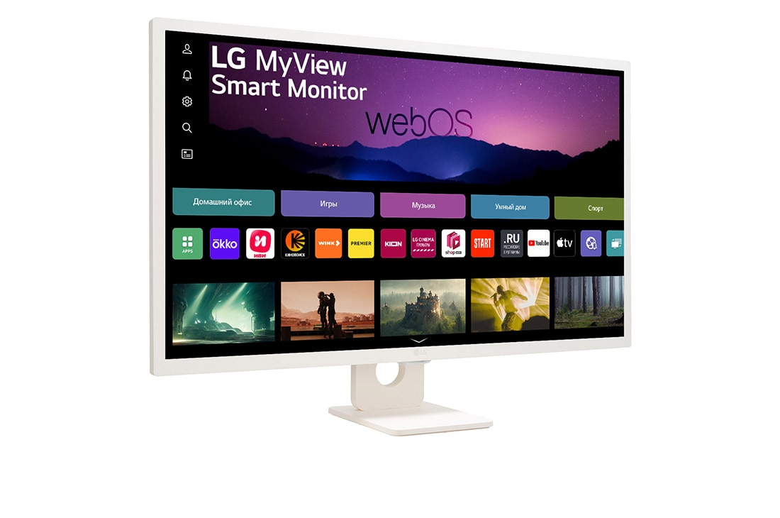 LG Монитор 32'' MyView Full HD IPS Smart Monitor LG 32SR50F-W | webOS, вид сбоку +15 градусов, 32SR50F-W, thumbnail 3