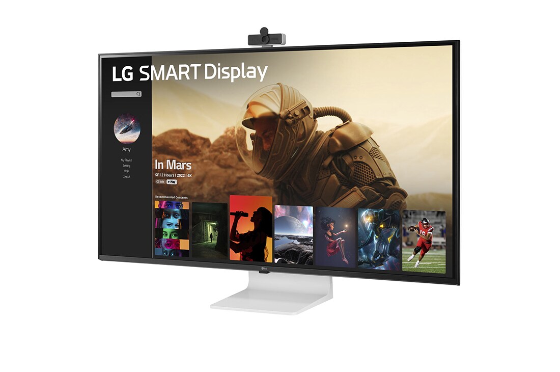 LG Монитор 43'' 4K UHD IPS Smart Display LG 43SQ700S-W | webOS, Вид сбоку на -15 градусов со съемной веб-камерой Full HD, 43SQ700S-W, thumbnail 4