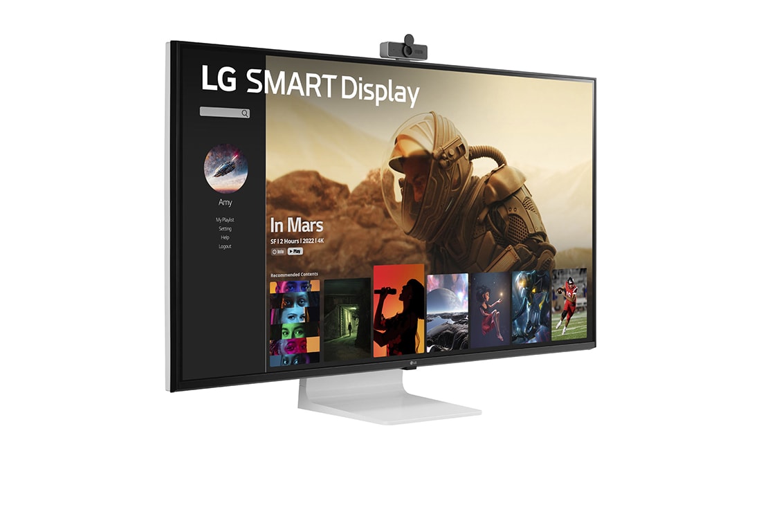LG Монитор 43'' 4K UHD IPS Smart Display LG 43SQ700S-W | webOS, Вид сбоку +30 градусов со съемной веб-камерой Full HD, 43SQ700S-W, thumbnail 7