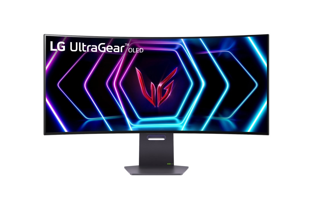 LG 39-дюймовый изогнутый игровой монитор UltraGear™ OLED 800R | 21:9 Ultra-WQHD 240Hz 0.03ms (GtG), DisplayHDR True Black 400, вид спереди, 39GS95QE-B