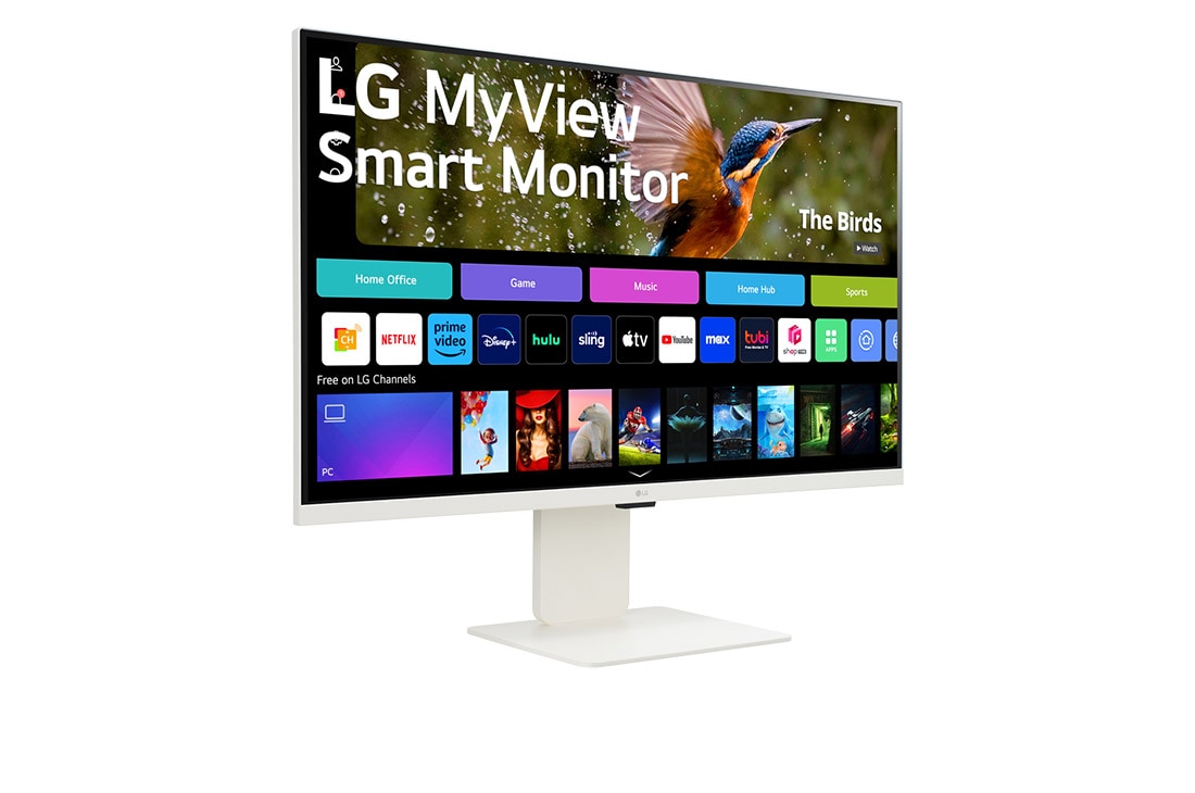 LG Монитор 32'' MyView 4K UHD IPS Smart Monitor LG 32SR83U-W | webOS, вид сбоку под углом +15 градусов с веб-камерой, 32SR83U-W, thumbnail 5