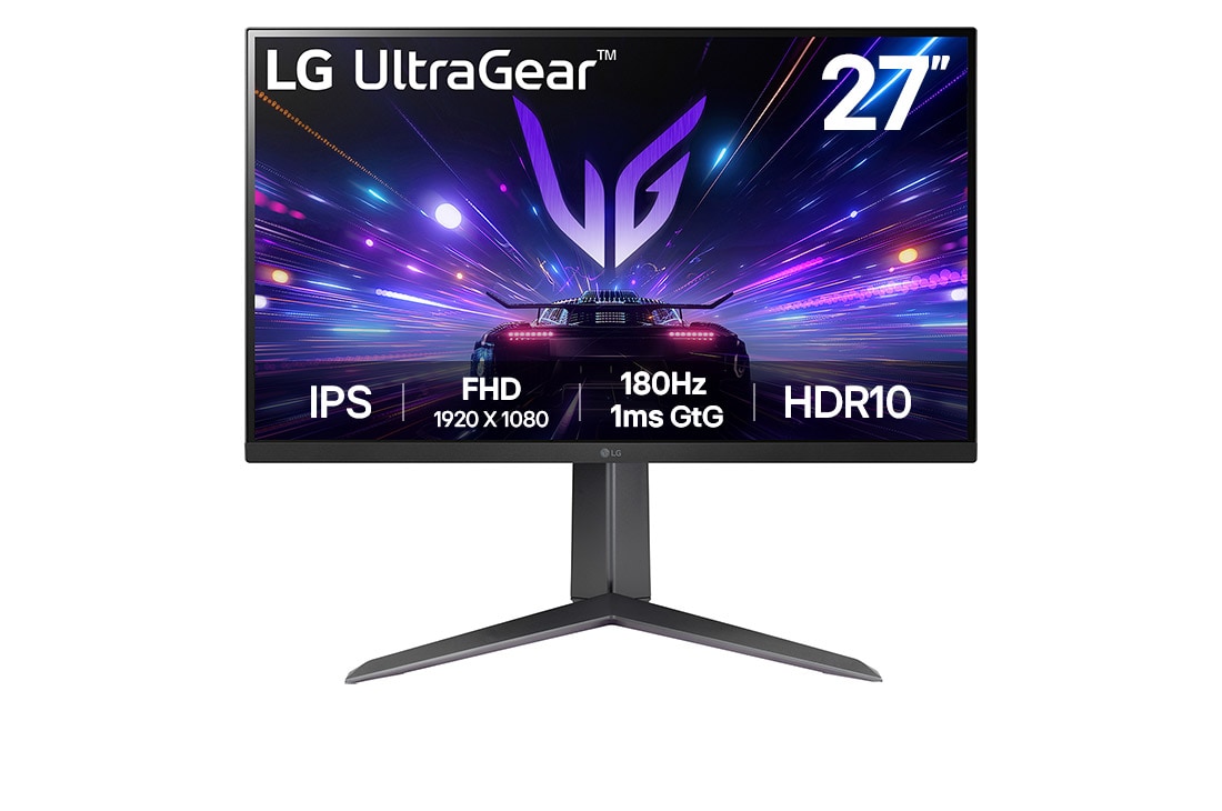 LG 27-дюймовый игровой монитор UltraGear™ Full HD IPS | 180Hz, IPS 1ms (GtG), HDR10, вид спереди, 27GS65F-B