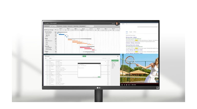 На анимации показано, что благодаря соотношению сторон 21:9 на экране можно видеть сразу несколько программ.	