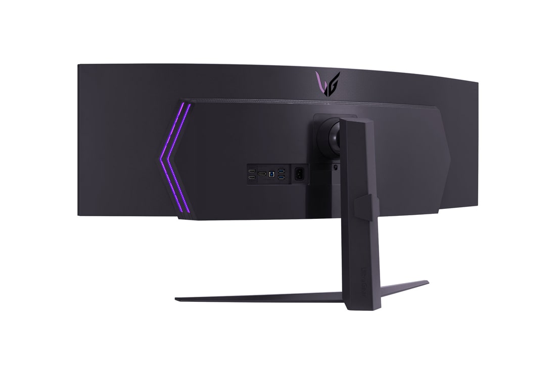 LG 49'' изогнутый игровой монитор LG 49GR85DC-B UltraGear™ QHD 32:9 | 240Hz, вид в перспективе сзади со светящимися индикаторами, 49GR85DC-B, thumbnail 10