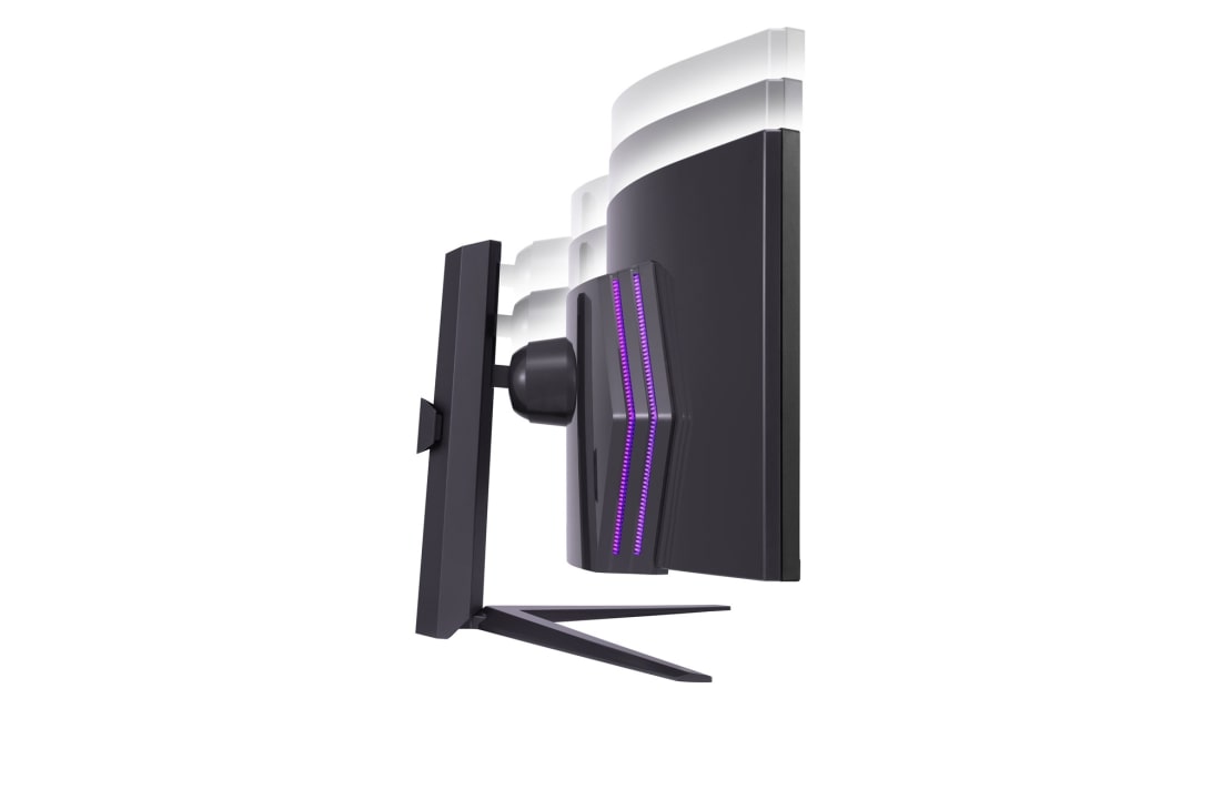 LG 49'' изогнутый игровой монитор LG 49GR85DC-B UltraGear™ QHD 32:9 | 240Hz, вид сбоку на монитор с уменьшающейся высотой со светящимися индикаторами, 49GR85DC-B, thumbnail 13