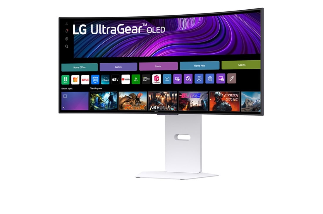 LG 34-дюймовый изогнутый игровой смарт-монитор LG UltraGear™ OLED 240Hz WQHD | webOS 0.03ms (GtG), 240Hz, DisplayHDR True Black 400, вид сбоку под углом -15 градусов, 34GX90SA-W, thumbnail 2
