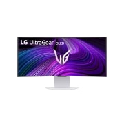 LG 34-дюймовый изогнутый игровой смарт-монитор LG UltraGear™ OLED 240Hz WQHD | webOS 0.03ms (GtG), 240Hz, DisplayHDR True Black 400, вид спереди монитора со стойкой в нижнем положении, 34GX90SA-W, thumbnail 4