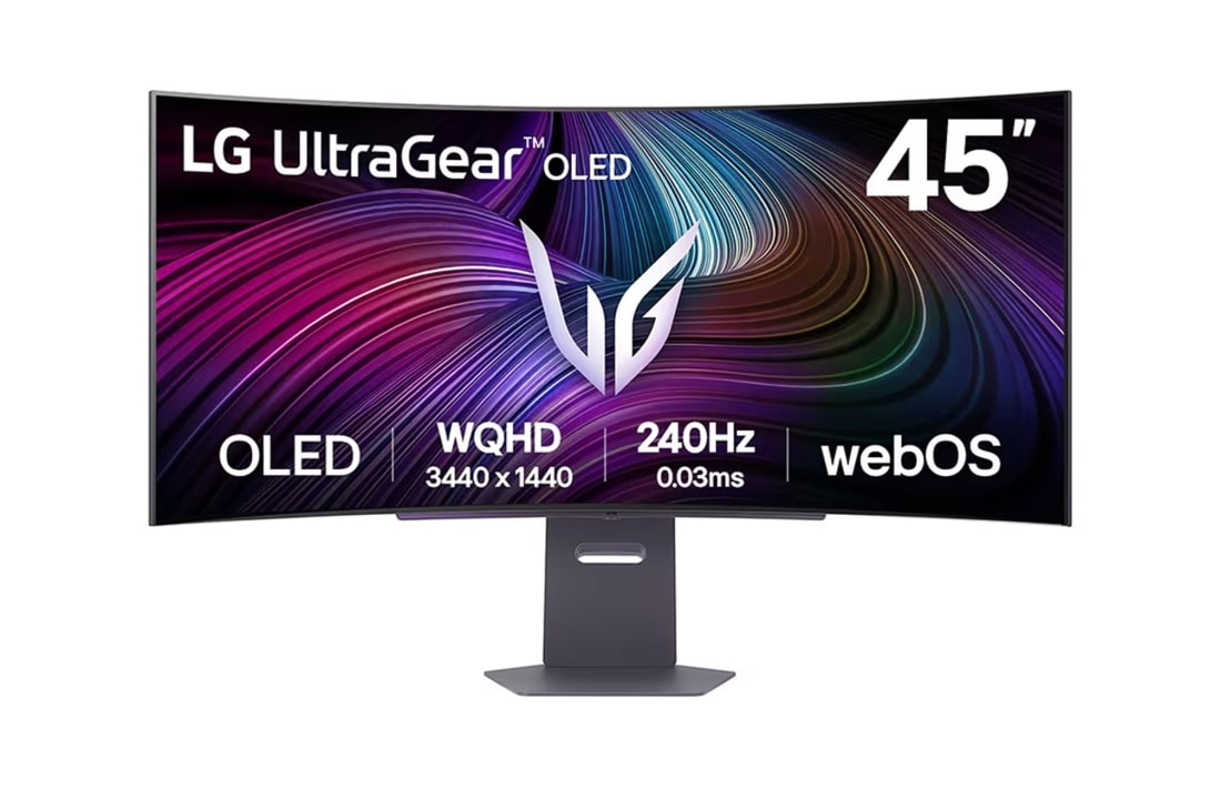 LG Игровой изогнутый монитор LG UltraGear™ OLED GX9s 45” (45GX90SA-B), вид спереди, 45GX90SA-B