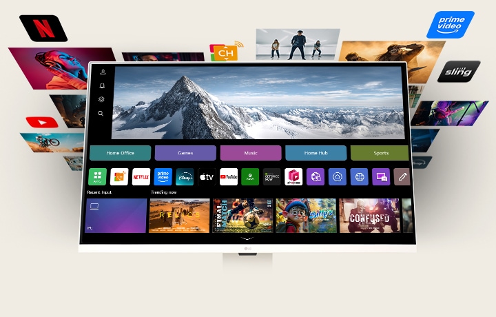 Фото, демонстрирующее разнообразный контент в webOS.