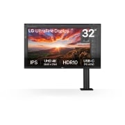 LG 31.5'' UHD 4K Монитор LG 32UN880K-B IPS Ergo c USB-C, вид спереди с кронштейном монитора справа, 32UN880K-B, thumbnail 1