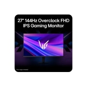 LG Игровой монитор LG UltraGear™ G4 27-дюймовый 144Hz (в разгоне) FHD IPS | 27G411A NVIDIA® G-SYNC® Compatible, SRGB 99% (станд.), вид в перспективе сзади со светящимися индикаторами, 27G411A-B, thumbnail 13