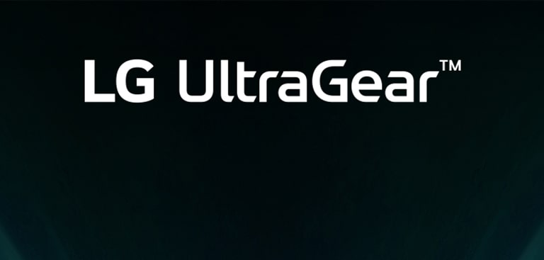 Логотип UltraGear™ в футуристическом интерьере с неоновым освещением.
