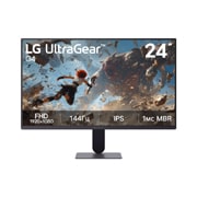 LG Игровой монитор 24’’ LG UltraGear™ G4, 144Гц FHD | 24G414B-B, This image shows the front view of the LG UltraGear G4 24-inch gaming monitor, featuring IPS display with FHD (1920×1080) resolution, a 144Hz refresh rate, and 1ms MBR, emphasizing fast performance an, 24G414B-B, thumbnail 2