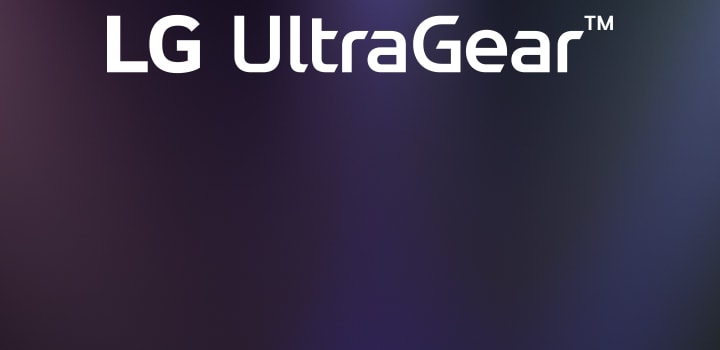 Логотип UltraGear™ в футуристическом интерьере с неоновым освещением.