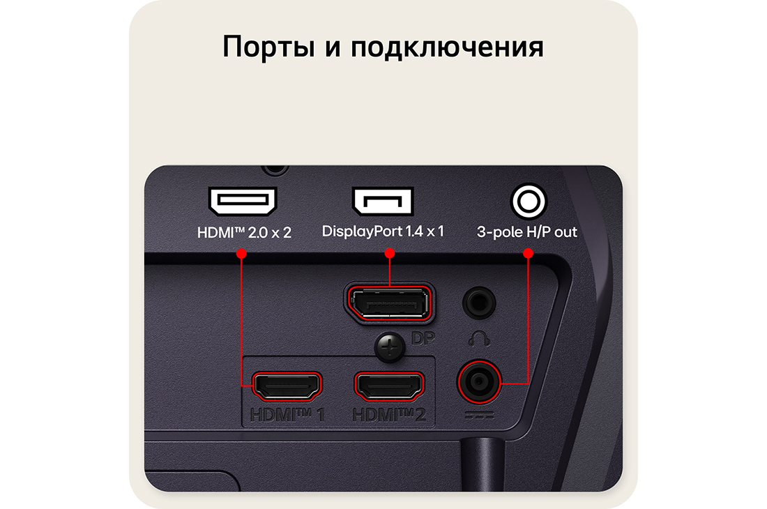 LG 25-дюймовый игровой монитор UltraGear™ G5 с частотой 200 Гц и разрешением FHD, Вид сзади на игровой монитор с портами подключения, включая два входа HDMI™&nbsp;2.0, один порт DisplayPort&nbsp;1.4 с поддержкой DSC и 3-контактный выход для наушников., 25G523B-B, thumbnail 12