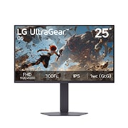 LG 25-дюймовый игровой монитор UltraGear™ G5 с частотой 300 Гц и разрешением FHD, Front view of the LG UltraGear G5 25-inch gaming monitor, featuring an IPS display with FHD (1920×1080) resolution, a 300Hz refresh rate, and a 1ms (GtG) response time, designed for fast performance a, 25G550B-B, thumbnail 2