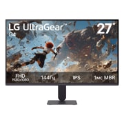 LG 27-дюймовый игровой монитор UltraGear™ G4 144&nbsp;Гц FHD, На этом изображении показан вид спереди 27-дюймового игрового монитора LG UltraGear G4 с IPS-дисплеем и разрешением FHD (1920×1080), частотой обновления 144&nbsp;Гц и 1&nbsp;мс (уменьшение размытия движений), ч, 27G414B-B, thumbnail 2