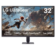 LG 32-дюймовый игровой монитор UltraGear™ G4 144Гц FHD, На этом изображении показан вид спереди 32-дюймового игрового монитора LG UltraGear G4 с разрешением FHD (1920×1080), частотой обновления 144Hz и 1ms MBR (уменьшение размытия движений), что подчеркива, 32G403B-B, thumbnail 2