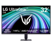 LG 32-дюймовый игровой монитор UltraGear™ G4 144Гц FHD, На этом изображении показан вид спереди 32-дюймового игрового монитора LG UltraGear G4 с разрешением FHD (1920×1080), частотой обновления 144Hz и 1ms MBR (уменьшение размытия движений), что подчеркива, 32G403B-B, thumbnail 1