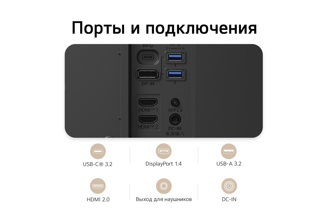 LG 34-дюймовый ультраширокий изогнутый (1800R) монитор LG WQHD 120&nbsp;Гц, Крупный план портов на задней панели изогнутого ультраширокого монитора LG, включая DisplayPort 1.4, HDMI 2.0 и разъем питания., 34U601B-B, thumbnail 13