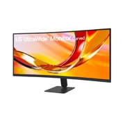 LG 34-дюймовый ультраширокий изогнутый (1800R) монитор LG WQHD 120&nbsp;Гц, Вид спереди под углом на изогнутый ультраширокий монитор LG, демонстрирующий практически безрамочный с трех сторон дизайн и широкий экран., 34U601B-B, thumbnail 2