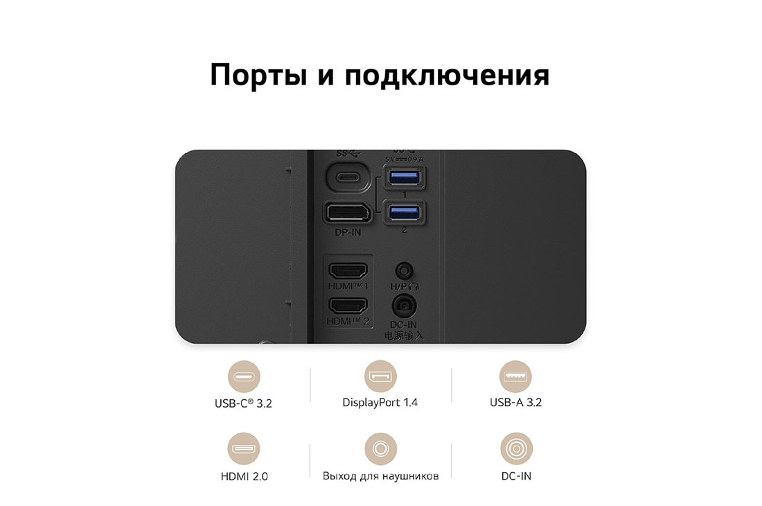 LG 34-дюймовый изогнутый (1800R) монитор LG UltraWide™ 34U640B WQHD 144&nbsp;Гц с USB-C, HDR 10 и sRGB 99% (станд.), Крупный план портов на задней панели изогнутого монитора LG UltraWide, включая USB-C, USB-A, DisplayPort 1.4, HDMI 2.0 и разъем питания., 34U640B-B, thumbnail 13