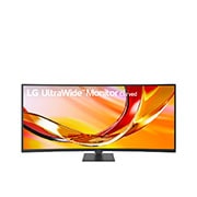 LG 34-дюймовый изогнутый (1800R) монитор LG UltraWide™ 34U640B WQHD 144&nbsp;Гц с USB-C, HDR 10 и sRGB 99% (станд.), Изогнутый монитор LG UltraWide (вид спереди под углом), демонстрирующий практически безрамочный с трех сторон дизайн и широкий экран., 34U640B-B, thumbnail 2