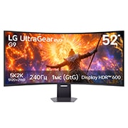 LG 52-дюймовый UltraGear evo G9, самый большой в мире игровой монитор 5K2K 240&nbsp;Гц, Вид спереди на 52-дюймовый игровой монитор UltraGear evo G9 5K2K 240 Гц (52G930B) с изображением игровой графики, 52G930B-B, thumbnail 2