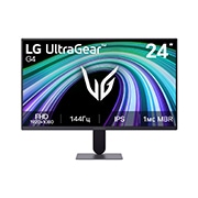 LG 24-дюймовый игровой монитор UltraGear™ G4 FHD 144&nbsp;Гц, На этом изображении показан вид спереди 27-дюймового игрового монитора LG UltraGear G4 с IPS-дисплеем и разрешением FHD (1920×1080), частотой обновления 144&nbsp;Гц и 1&nbsp;мс MBR (уменьшение размытия движений, 24G411B-B, thumbnail 1