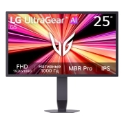 LG 25'' UltraGear G5 игровой монитор FHD с исходной частотой 1000 Гц, Вид спереди на игровой монитор UltraGear G5 (25G590B), отображающий шутер от первого лица в разрешении FHD с исходной частотой обновления 1000&nbsp;Гц, технологией MBR Pro и технологией IPS., 25G590B-B, thumbnail 1