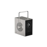 LG CineBeam Q | Мини-проектор PU600U 4K UHD с экраном до 120&nbsp;дюймов, RGB-лазер, 600 ANSI люменов, DCI-P3 154% (в целом), автоматическая настройка проекции, вид спереди слева на ручку и линзу, PU600U, thumbnail 3