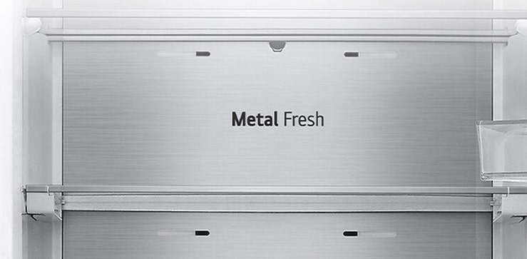 Close-up of soft LED lighting, effectively distributing light throughout the refrigerator and making it easy on the eyes.