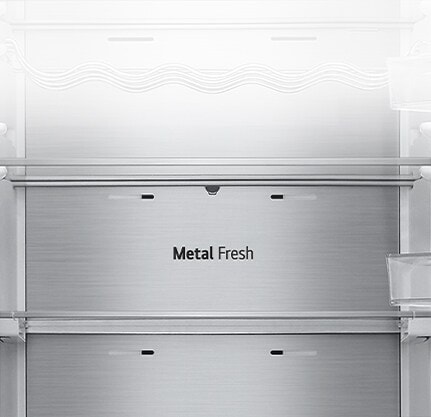 Close-up of soft LED lighting, effectively distributing light throughout the refrigerator and making it easy on the eyes.