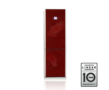 LG Холодильник с нижним расположением морозильной камеры, с системой охлаждения LG Total No Frost, цвет красно-винный, стекло. Высота 190см., GA-B409TGAW