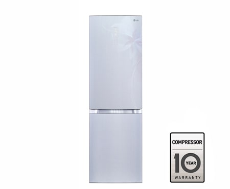 LG Двухкамерный холодильник LG Total No Frost. Высота 190см. Скругленные дверцы из закаленного стекла. Цвет: светло-серебристый с цветочным узором, GA-B439TGDF