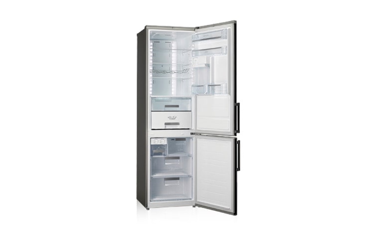 LG Холодильник с нижним расположением морозильной камеры, линейный компрессор, система охлаждения LG Total No Frost, двух-цветный: серебристый\матовый чёрный. Высота 201см., GR-F499BNKZ, thumbnail 3