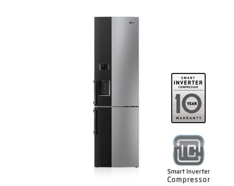 LG Холодильник с нижним расположением морозильной камеры, линейный компрессор, система охлаждения LG Total No Frost, двух-цветный: чёрный/стальной. Высота 201см., GW-F499BNKZ