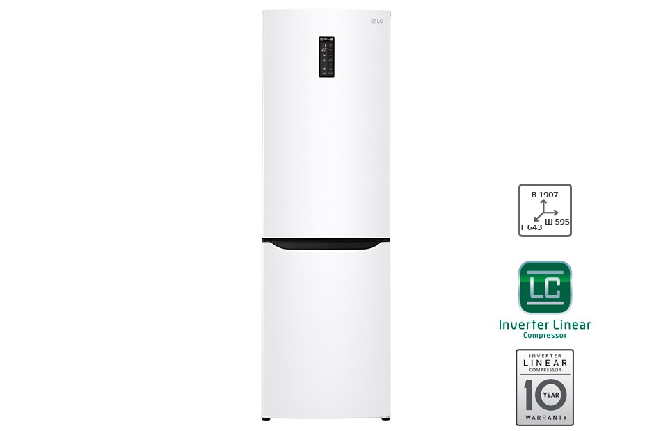 LG Холодильник LG c Инверторным Линейным компрессором, подключением к Wi-Fi и управлением через смартфон с приложением SmartThinQ, GA-E429SQRZ
